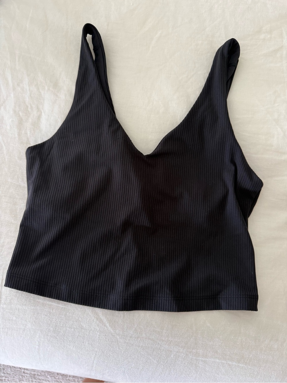 Athleta Black Ribbed V-Neck Crop Tank